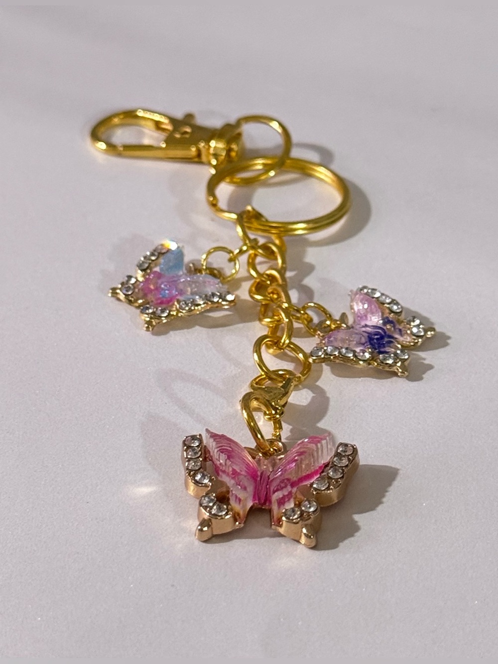 Handmade Gold Butterfly Keychain/Bag Charm with Pink & Iridescent Accents - Picture 2 of 8